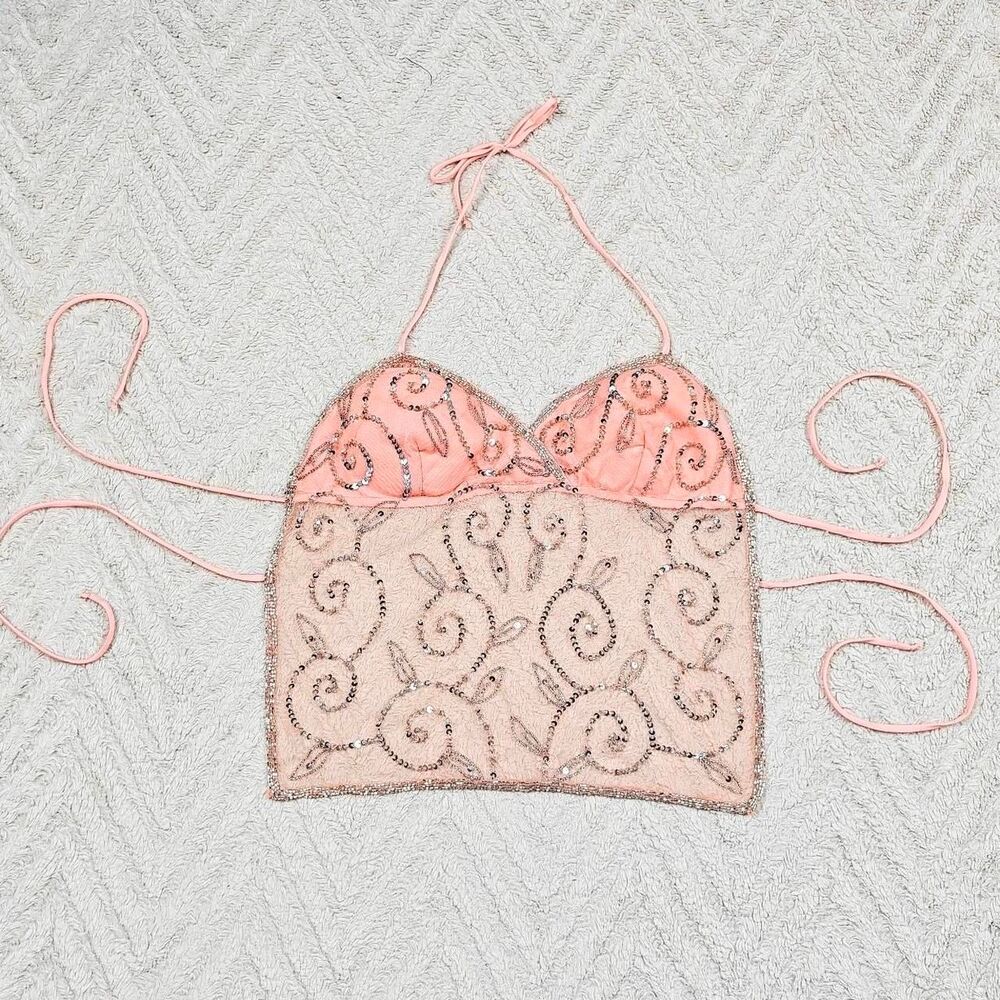 Vintage 90s Y2K Backless Beaded Fairy Halter